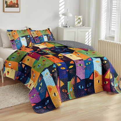 Shineful All Season Quilt 3-Piece Set Artistic Cats