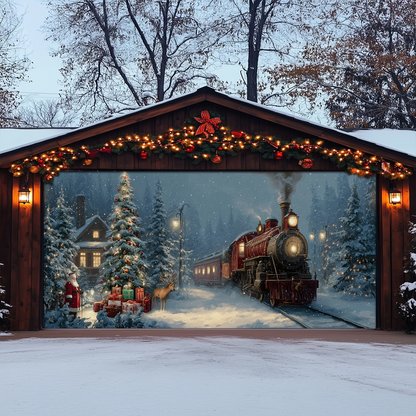 Shineful Garage Door Banner Decoration Santa’s Holiday Train Arrival