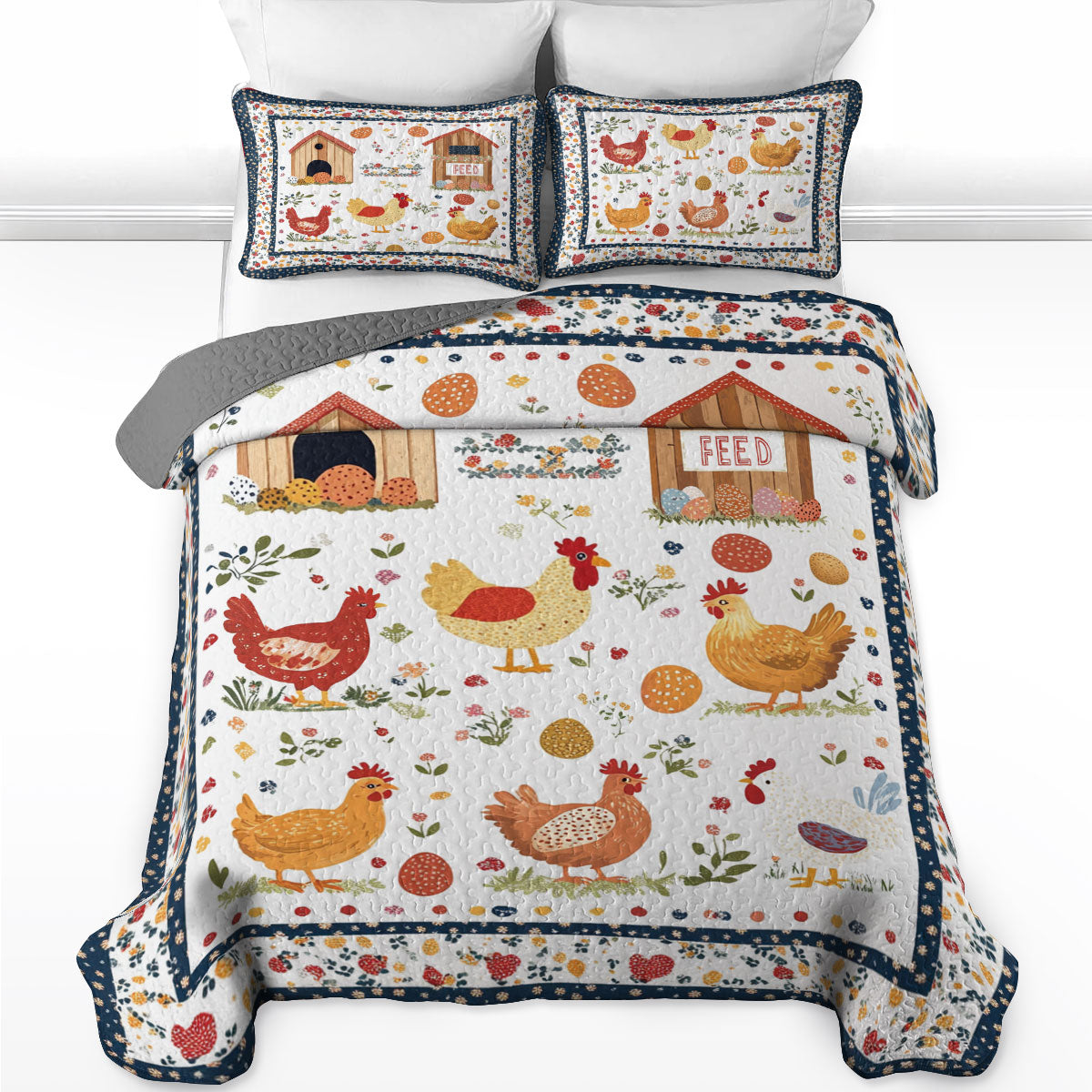 Shineful All Season Quilt 3-Piece Set Feed Egg Chicken