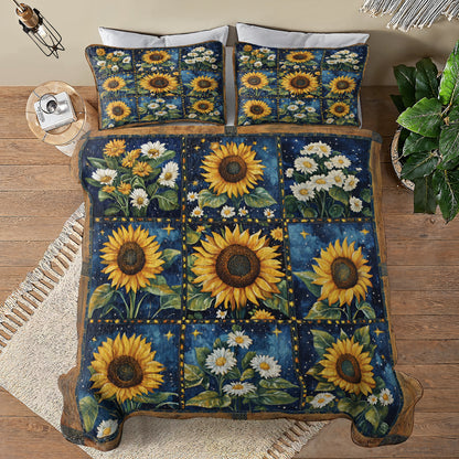 Shineful All Season Quilt 3-Piece Set Galaxy Sunflower Blocks