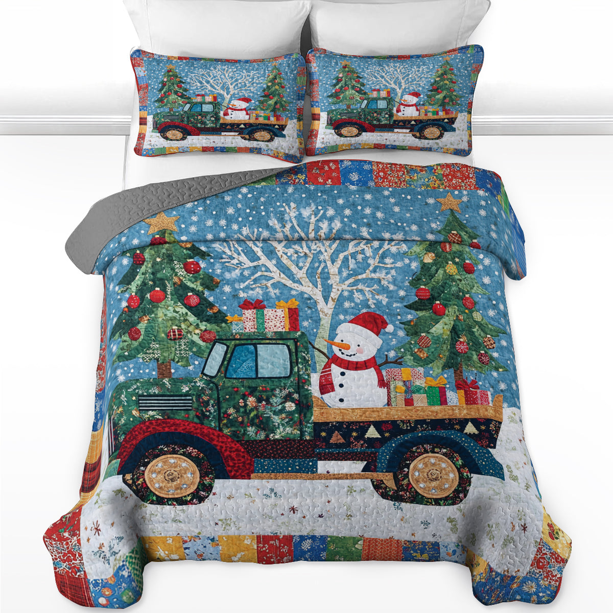 Shineful All Season Quilt 3-Piece Set Vintage Truck Holiday