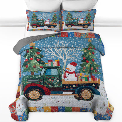 Shineful All Season Quilt 3-Piece Set Vintage Truck Holiday