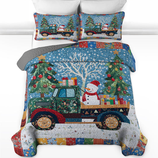 Shineful All Season Quilt 3-Piece Set Vintage Truck Holiday