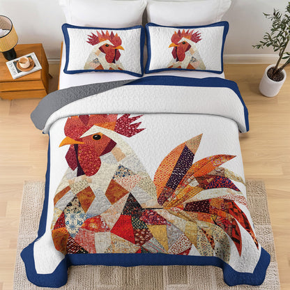 Shineful All Season Quilt 3-Piece Set Rooster Sunrise Patchwork