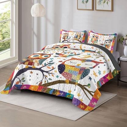 Shineful All Season Quilt 3-Piece Set Owl Patchwork