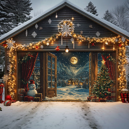 Shineful Garage Door Banner Decoration Festive Christmas Night View