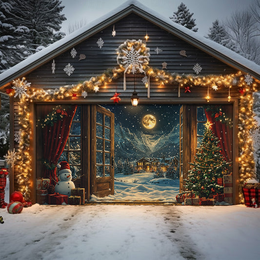 Shineful Garage Door Banner Decoration Festive Christmas Night View