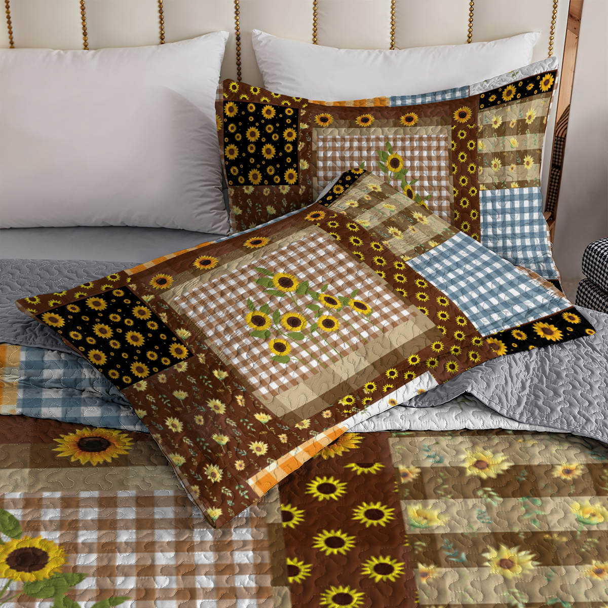 Shineful All Season Quilt 3-Piece Set - Rustic Sunflower Patchwork