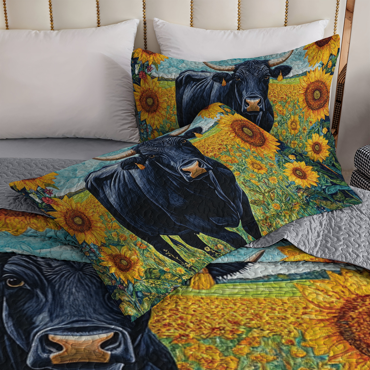 Shineful All Season Quilt 3-Piece Set - Angus With Sunflowers