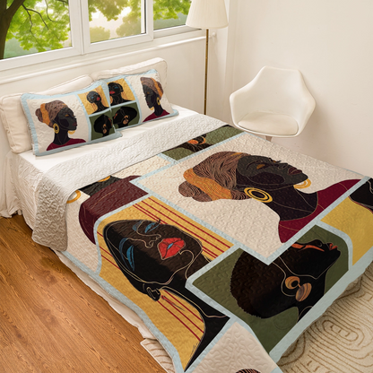 Shineful All Season Quilt 3-Piece Set - Elegant Black Women