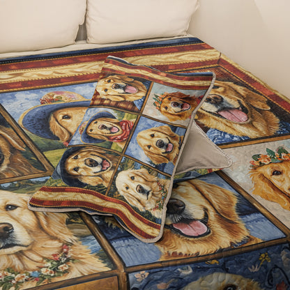 Shineful All Season Quilt 3-Piece Set Happy Golden Retriever
