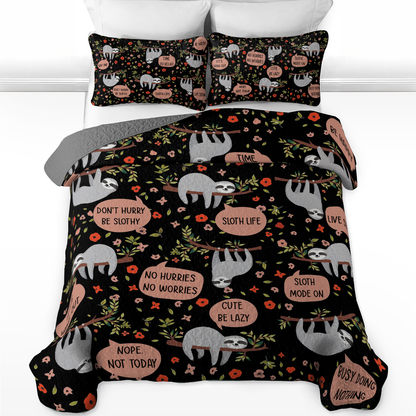 Shineful All Season Quilt 3-Piece Set Sloth Life Black Night