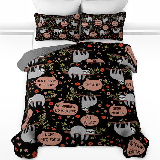 Shineful All Season Quilt 3-Piece Set Sloth Life Black Night