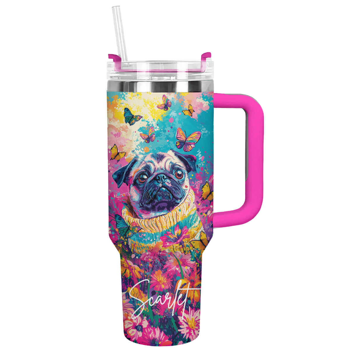 Shineful Personalized Tumbler Puggy Floral Paradise