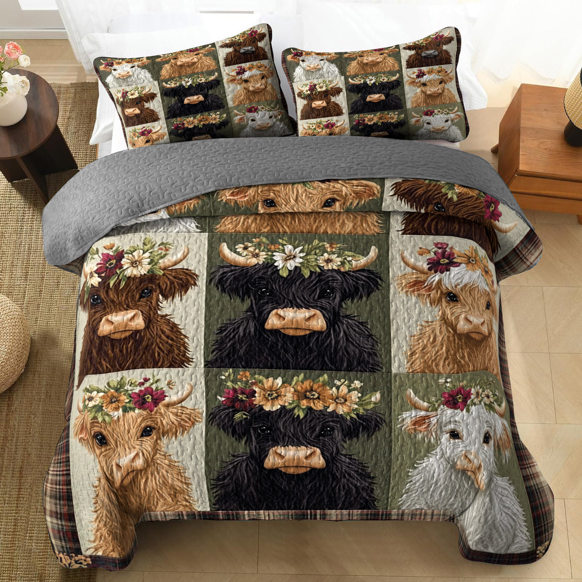Shineful All Season Quilt 3-Piece Set Cute Baby Highland Cows
