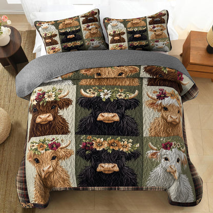 Shineful All Season Quilt 3-Piece Set Cute Baby Highland Cows