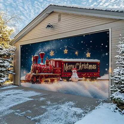 Shineful Garage Door Banner Decoration Merry Christmas Steam Engine