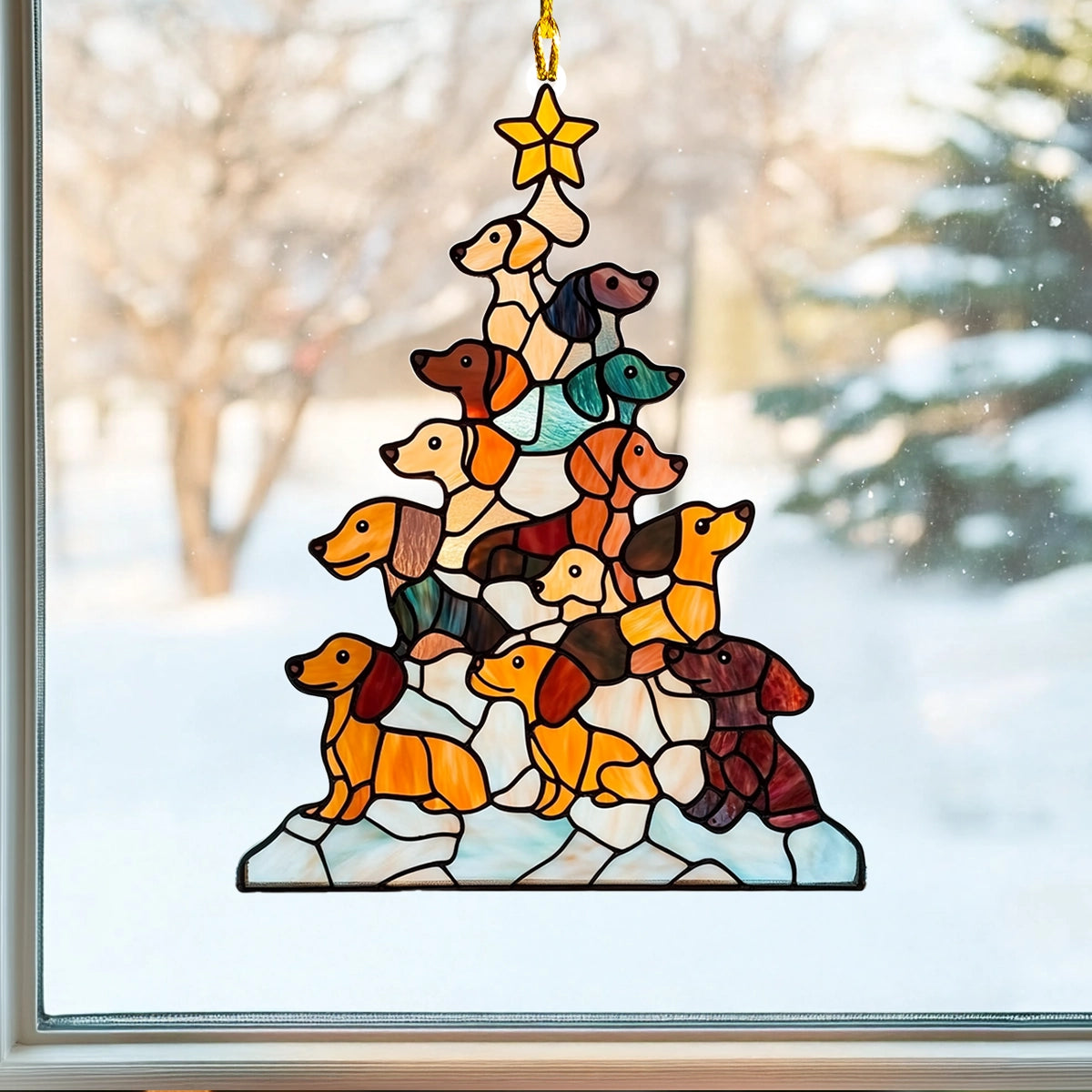 Shineful 2D Acrylic Ornament Cute Dachshund Christmas Tree