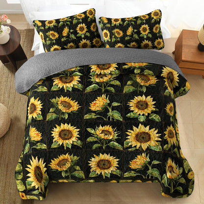 Shineful All Season Quilt 3-Piece Set Elegant Sunflower Patch