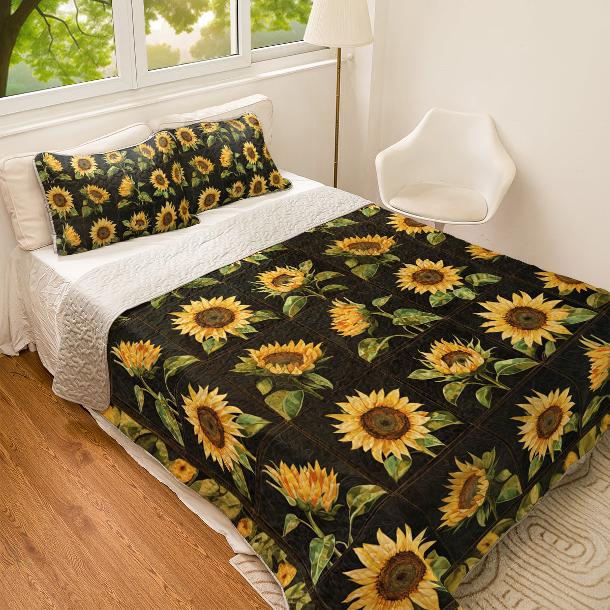 Shineful All Season Quilt 3-Piece Set Elegant Sunflower Patch