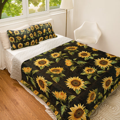 Shineful All Season Quilt 3-Piece Set Elegant Sunflower Patch