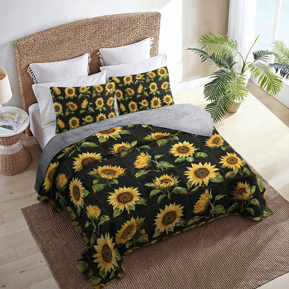 Shineful All Season Quilt 3-Piece Set Elegant Sunflower Patch