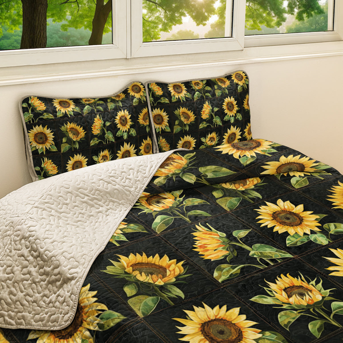 Shineful All Season Quilt 3-Piece Set Elegant Sunflower Patch