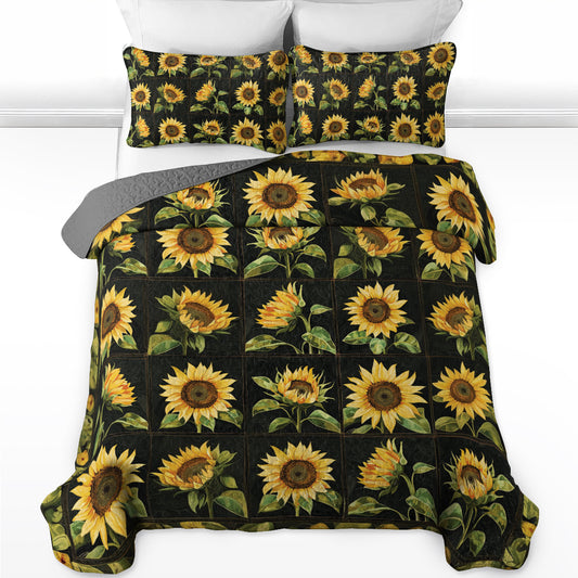 Shineful All Season Quilt 3-Piece Set Elegant Sunflower Patch