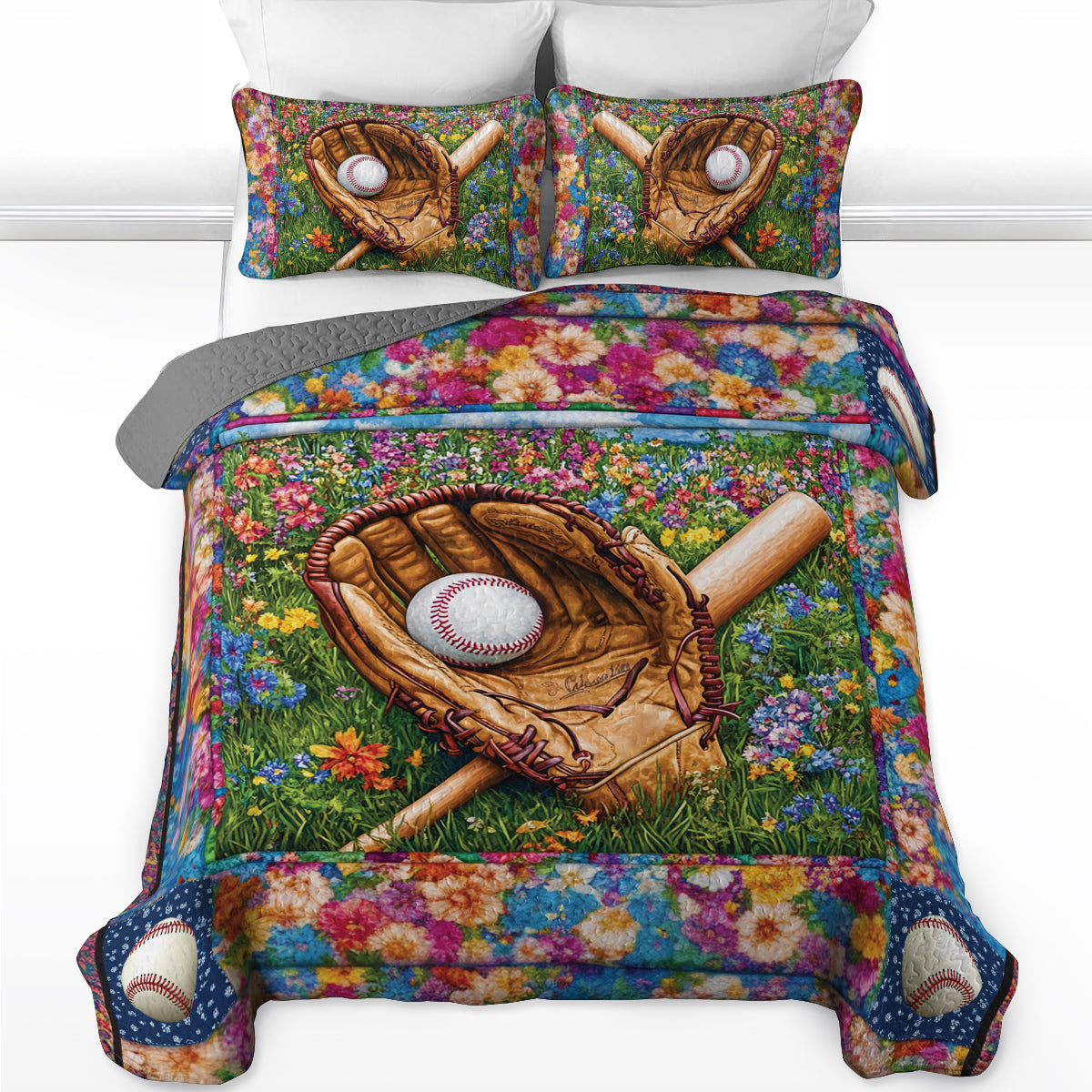 Shineful All Season Quilt 3-Piece Set - Field of Dreams Baseball