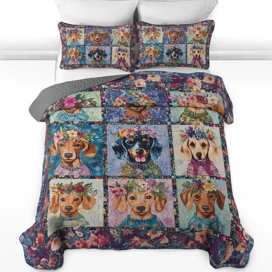 Shineful All Season Quilt 3-Piece Set - Dachshund Blooms