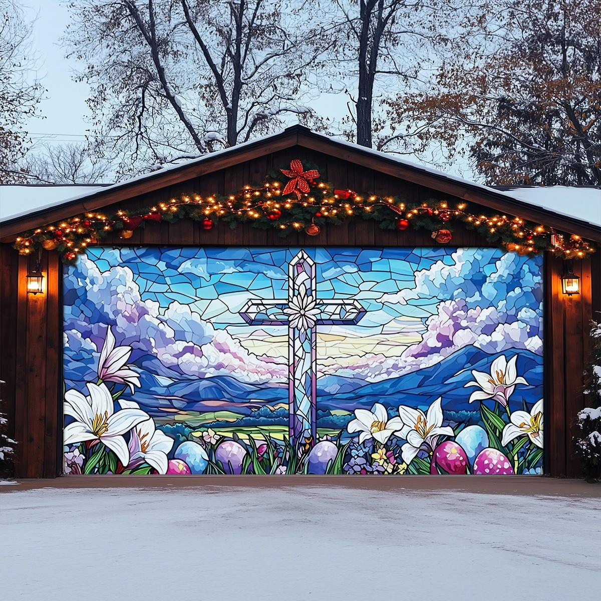 Shineful Garage Door Banner Decoration The Cross of Living Hope