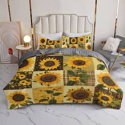 Shineful All Season Quilt 3-Piece Set - Vintage Sunflower Harmony