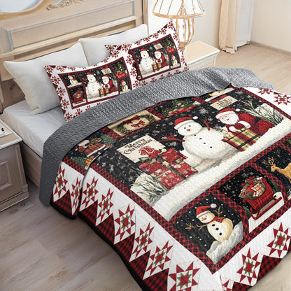 Shineful All Season Quilt 3-Piece Set Merry Christmas Patchwork