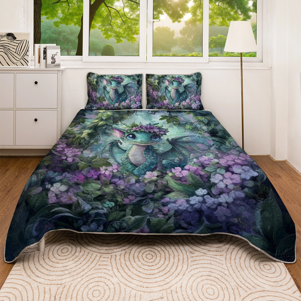 Shineful All Season Quilt 3-Piece Set - Whimsical Woodland Dragon