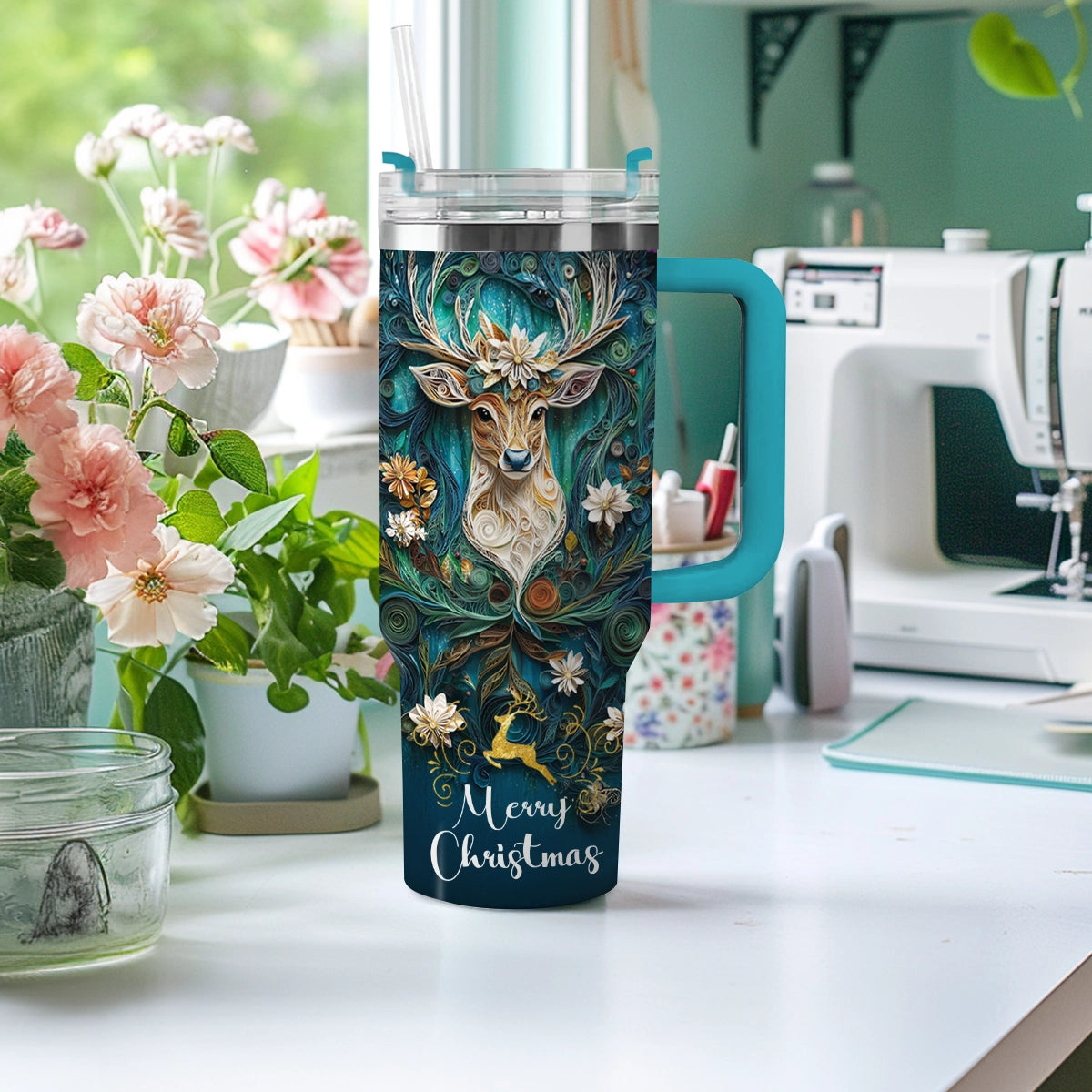 Shineful Glossy Tumbler Vintage Christmas Reindeer