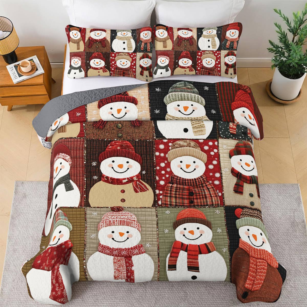 Shineful All Season Quilt 3-Piece Set - Christmas Cozy Snowman Bliss