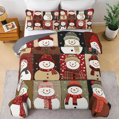 Shineful All Season Quilt 3-Piece Set - Christmas Cozy Snowman Bliss