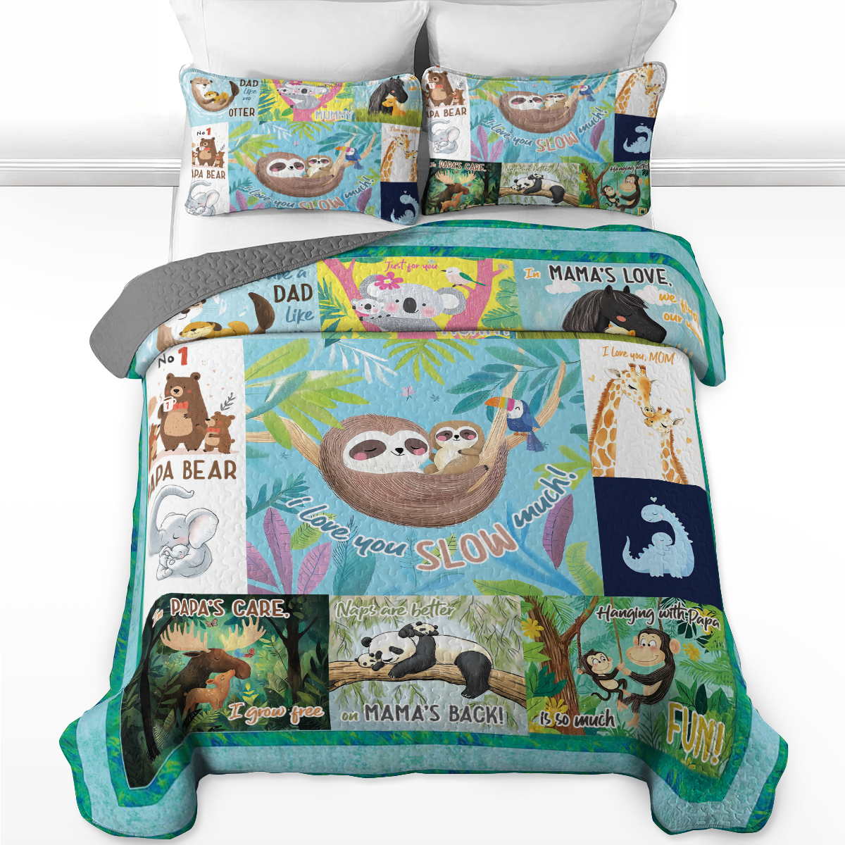 Shineful All Season Quilt 3-Piece Set Papa & Mama's Animal Love