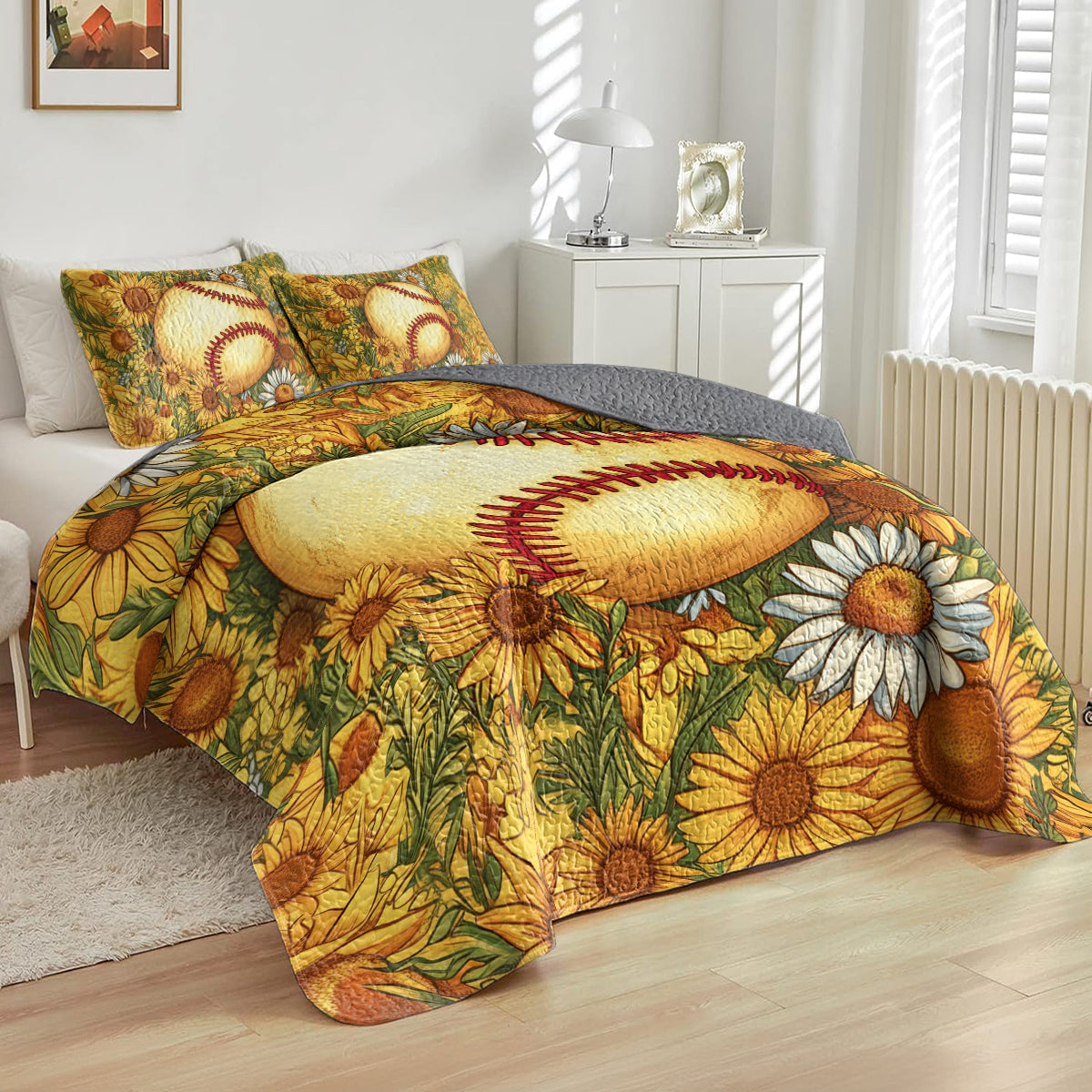 Shineful All Season Quilt 3-Piece Set Sunflower Softball