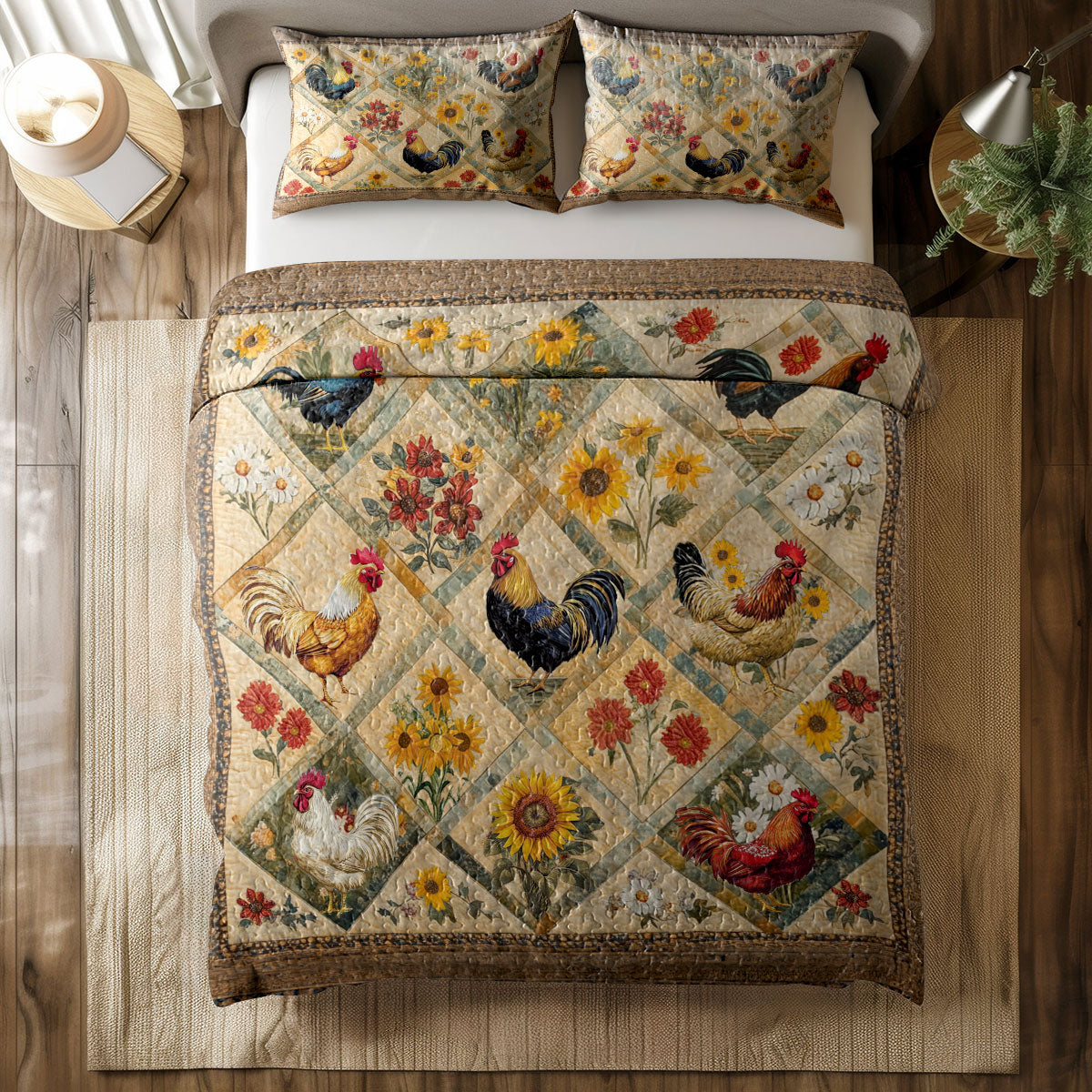 Shineful All Season Quilt 3-Piece Set Vintage Rooster