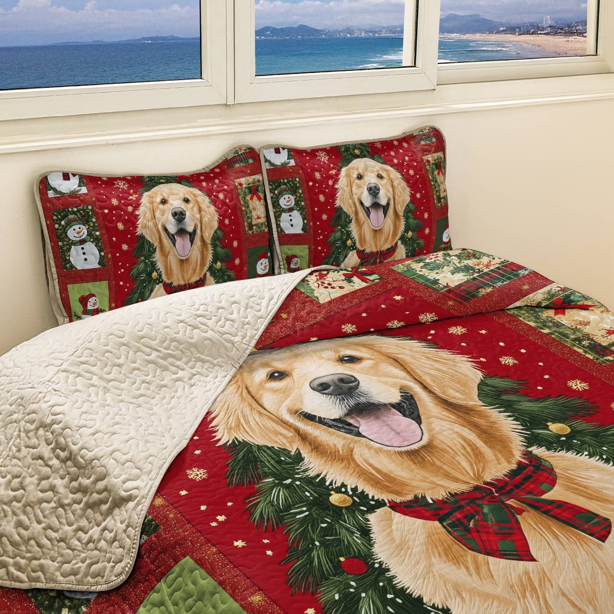 Shineful All Season Quilt 3-Piece Set - Golden Retriever Christmas Fun