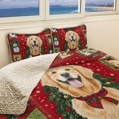 Shineful All Season Quilt 3-Piece Set - Golden Retriever Christmas Fun