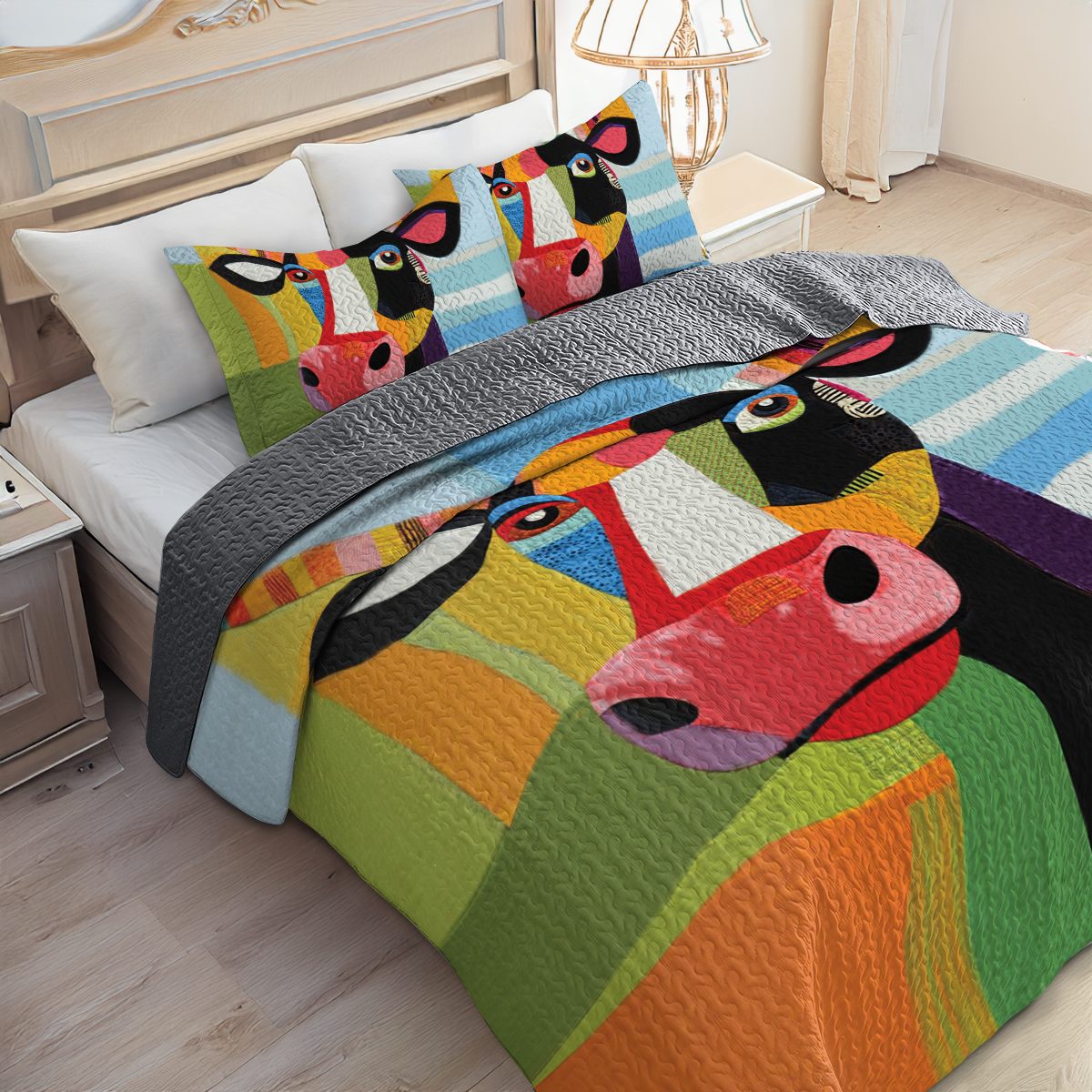 Shineful All Season Quilt 3-Piece Set - Colorful Cow