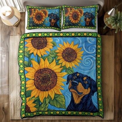 Shineful All Season Quilt 3-Piece Set -  Sunflower Rottie Bliss