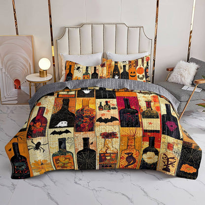 Shineful All Season Quilt 3-Piece Set Halloween Dazzling Wine Bottles