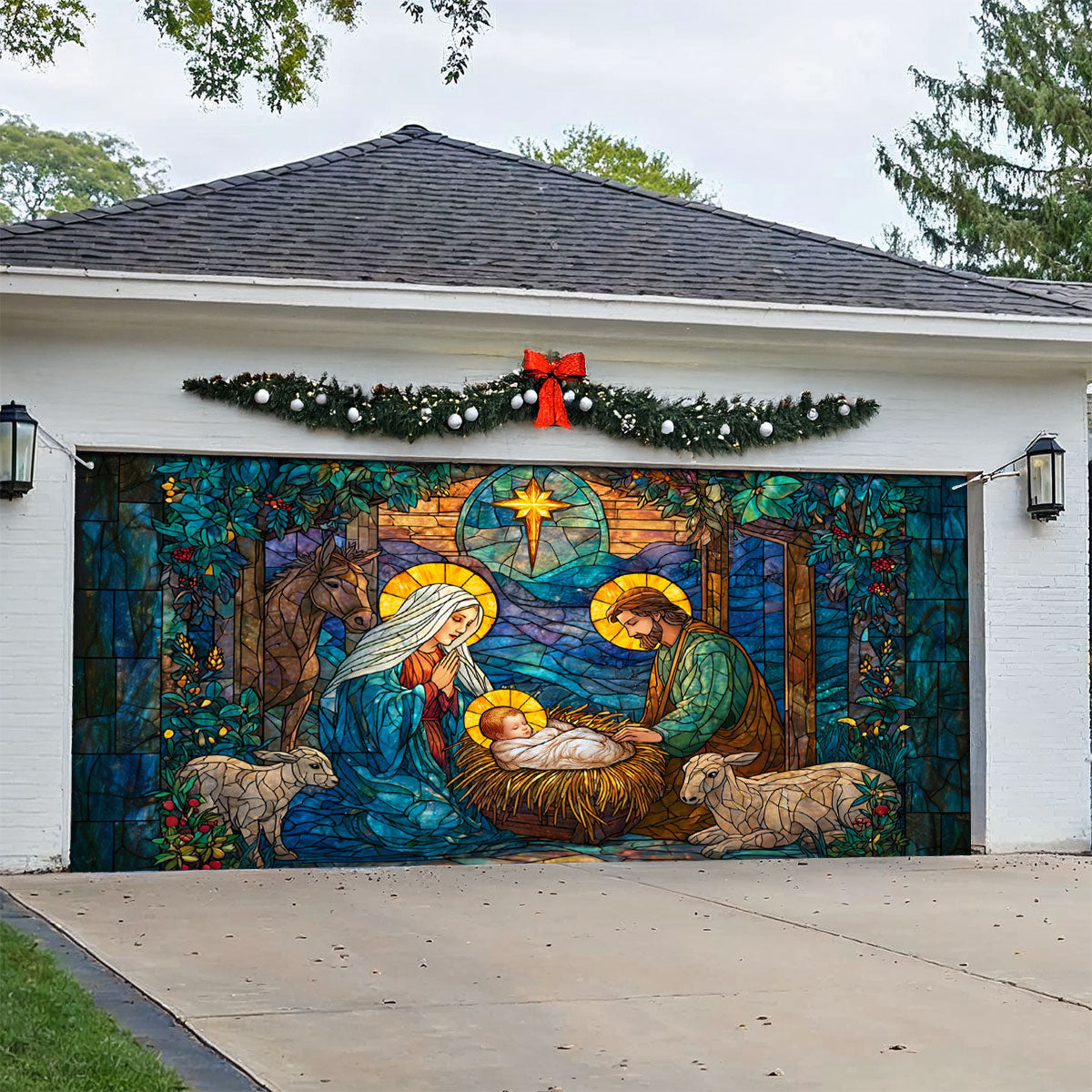 Shineful Garage Door Banner Decoration Holy Nativity
