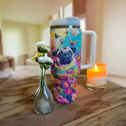 Shineful Personalized Tumbler Puggy Floral Paradise