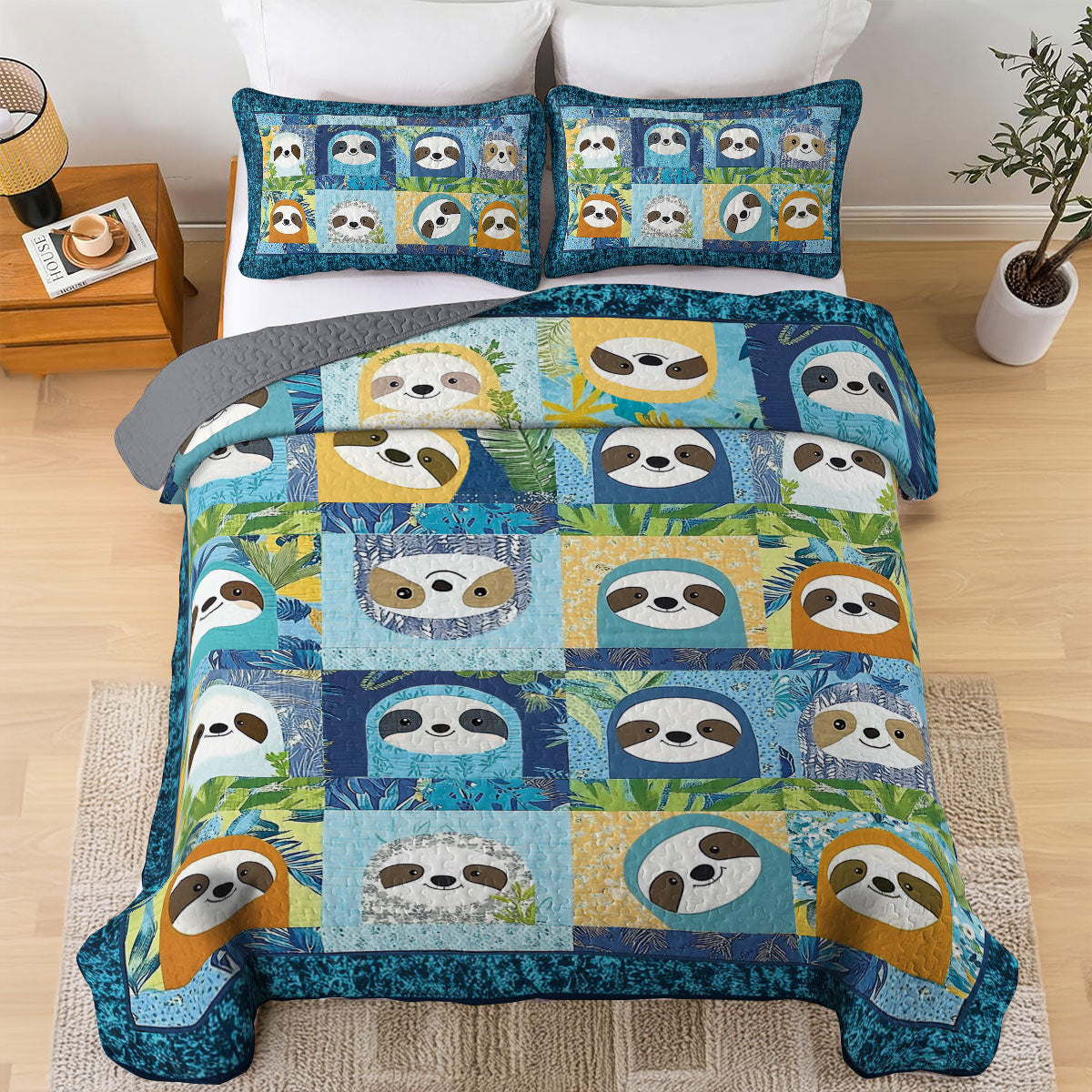 Shineful All Season Quilt 3-Piece Set Sloth Blue Slumber