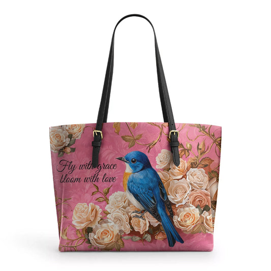Shineful Leather Tote Bag - Bluebird Elegance