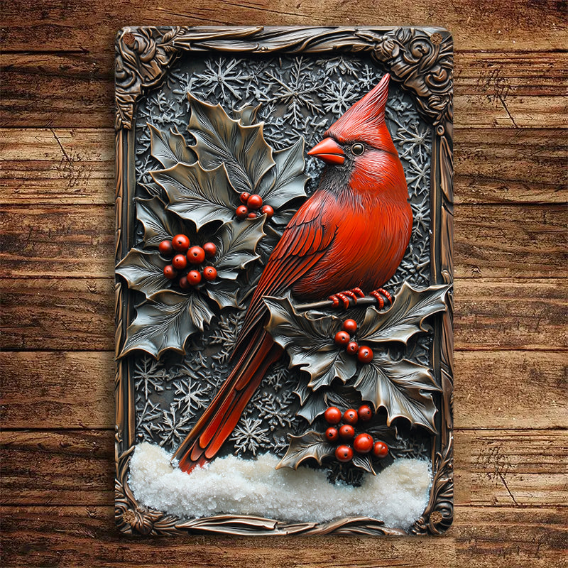 Shineful 2D Metal Sign Winter Forest Cardinal